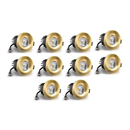 10 Pack - Brushed Gold CCT Fire Rated LED Dimmable 10W IP65 Downlight