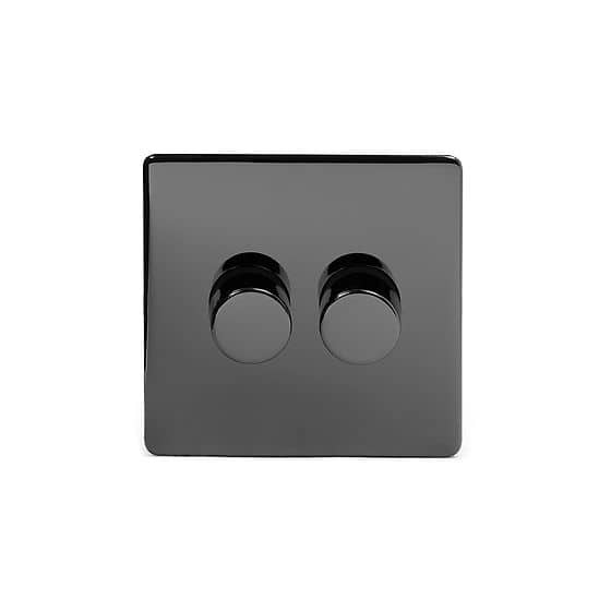 The Connaught Collection Black Nickel 2 Gang Trailing Edge Dimmer  Screwless 150W LED (300W Halogen/Incandescent)