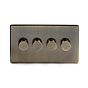 The Charterhouse Collection Aged Brass 4 Gang Trailing Edge Dimmer Switch Screwless 150W LED (300W Halogen/Incandescent)