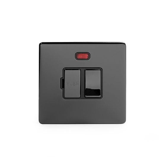 The Connaught Collection Black Nickel Fused Connection Unit (FCU) Switched with Neon 13A DP Blk Ins Screwless