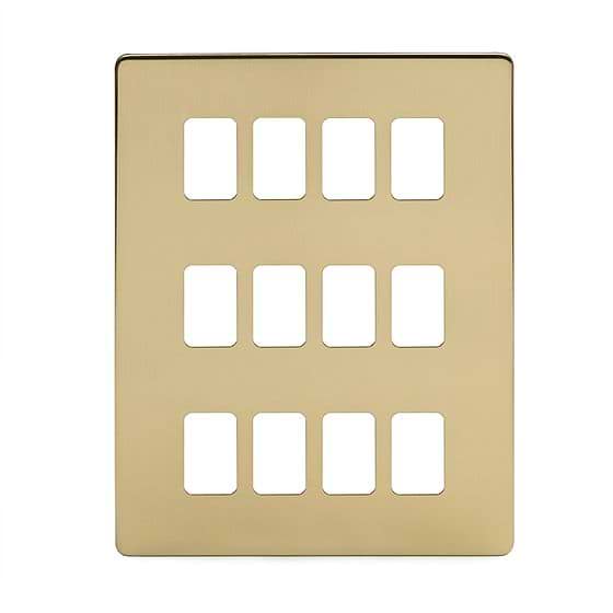 The Savoy Collection Brushed Brass 12 Gang RM Rectangular Module Grid Switch Plate