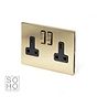 The Savoy Collection Brushed Brass 2 Gang Socket 13A Double Pole Black Inserts
