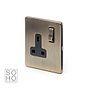 The Charterhouse Collection Aged Brass 1 Gang Socket Black Insert 13A Double Pole