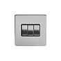 The Lombard Collection Brushed Chrome 3 Gang 2 Way 10A Light Switch Blk Ins Screwless