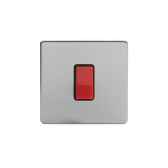 The Lombard Collection Brushed Chrome 45A 1 Gang Double Pole Switch Single Plate Blk Ins Screwless