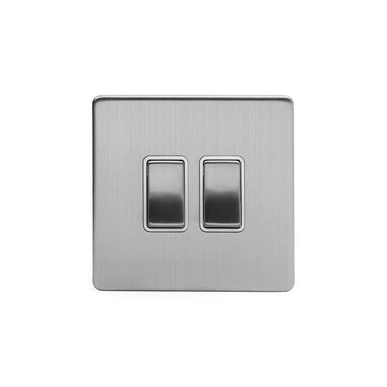 The Lombard Collection Brushed Chrome 2 Gang Intermediate Switch White Ins 10A Screwless