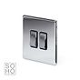 The Finsbury Collection Polished Chrome 2 Gang Intermediate Switch Black Ins 10A Screwless