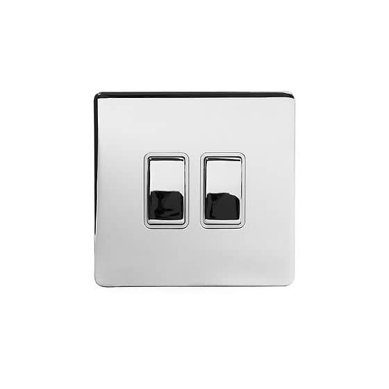 The Finsbury Collection Polished Chrome 2 Gang Intermediate Switch White Ins 10A Screwless