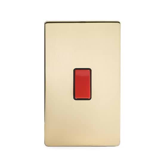 The Savoy Collection Brushed Brass 45A 1 Gang Double Pole Switch Large Plate Blk Ins Screwless