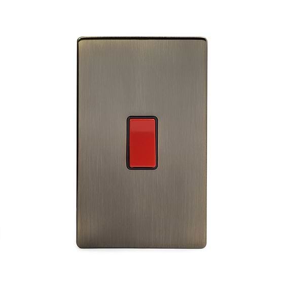 The Charterhouse Collection Aged Brass 45A 1 Gang Double Pole Switch Double Plate Blk Ins Screwless