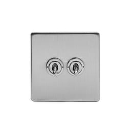 Brushed Chrome 2 Gang 2 Way Toggle Switch with Black Insert