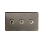 The Charterhouse Collection Aged Brass 3 Gang 2 Way Toggle Switch Screwless