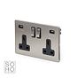The Lombard Collection Brushed Chrome 2 Gang Double 3.1 Amp USB-A Socket Blk Ins Screwless