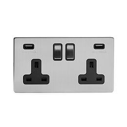 Brushed chrome 2 gang USB socket
