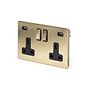 The Savoy Collection Brushed Brass 13A 2 Gang DP Fast Charge 4.8amp USB-A Socket Blk Ins Screwless
