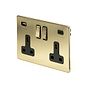 The Savoy Collection Brushed Brass 2 Gang USB A+C Socket (13A Socket + 2 USB Ports A+C 3.1A) Blk Ins Screwless