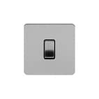 Soho Lighting Brushed Chrome Flat Plate 20A 1 Gang Double Pole Switch Blk Ins Screwless