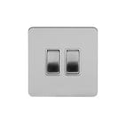Soho Lighting Brushed Chrome Flat Plate 10A 2 Gang 2 Way Switch Wht Ins Screwless