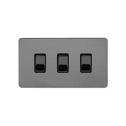 Soho Lighting Black Nickel Flat Plate 3 Gang Switch With 1 Intermediate (2 x 2 Way Swich with 1 Intermediate) Bk Ins Screwless
