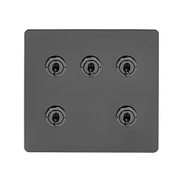 The Connaught Collection Black Nickel Flat Plate 5 Gang Toggle Light Switch 20A 2 Way Screwless