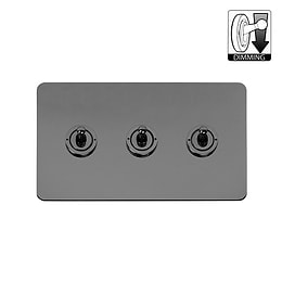 The Connaught Collection Flat Plate Black Nickel 3 Gang Dimming Toggle Switch