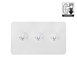 The Eldon Collection Flat Plate White Metal 3 Gang Dimming Toggle Switch