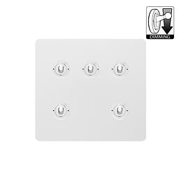 The Eldon Collection Flat Plate White Metal 5 Gang Dimming Toggle Switch