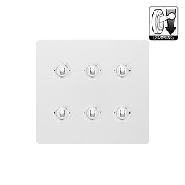 The Eldon Collection Flat Plate White Metal 6 Gang Dimming Toggle Switch