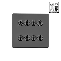 The Connaught Collection Flat Plate Black Nickel 8 Gang Dimming Toggle Switch