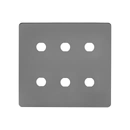 The Connaught Collection Black Nickel Flat Plate 6 Gang CM Circular Module Grid Switch Plate