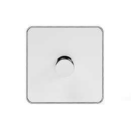Soho Fusion White & Polished Chrome With Chrome Edge 1 Gang Intelligent Trailing Dimmer Screwless 150W LED (3000w Halogen/Incandescent)