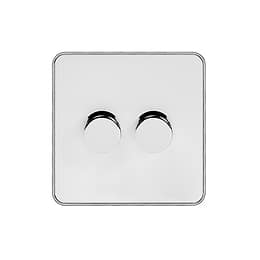 Soho Fusion White & Polished Chrome With Chrome Edge 2 Gang Intelligent Trailing Dimmer Screwless 150W LED (300w Halogen/Incandescent)
