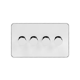 Soho Fusion White & Polished Chrome With Chrome Edge 4 Gang Intelligent Trailing Dimmer Screwless 150W LED (300w Halogen/Incandescent)