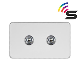 Soho Fusion White Metal & Polished Chrome 2 Gang 150W Zigbee Smart Toggle Switch