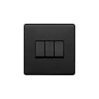 The Camden Collection Matt Black 10A 3 Gang Intermediate Switch Black Insert Screwless