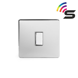 The Finsbury Collection Polished Chrome 1 Gang 150W Smart Rocker Switch White Insert