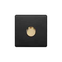 Soho Fusion Matt Black & Brushed Brass 1 Gang Intelligent Trailing Dimmer Screwless 150W LED (300W Halogen/Incandescent)