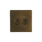 Soho Lighting Vintage Brass 2 Gang Intelligent Trailing Dimmer Switch 150W LED (300w Halogen/Incandescent)