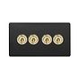 Soho Fusion Matt Black & Brushed Brass 20A 4 Gang Intermediate Toggle Screwless