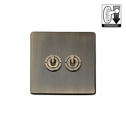 The Charterhouse Collection Aged Brass 2 Gang Dimming Toggle Switch