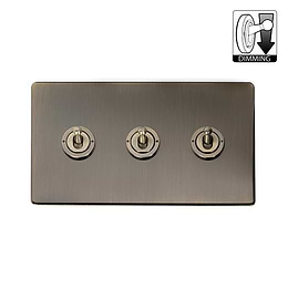The Charterhouse Collection Aged Brass 3 Gang Dimming Toggle Switch