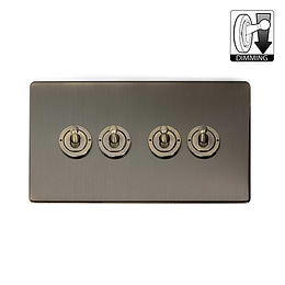 The Charterhouse Collection Aged Brass 4 Gang Dimming Toggle Switch