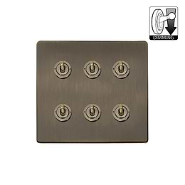 The Charterhouse Collection Aged Brass 6 Gang Dimming Toggle Switch