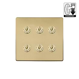 The Savoy Collection Brushed Brass 6 Gang Dimming Toggle Switch