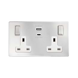 The Finsbury Collection Polished Chrome with White Insert 13A 2 Gang Super Fast Charge 45W USB A+C Socket
