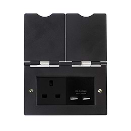 The Camden Collection Matt Black Screwless Double Floor Outlet 13Amp Socket & USB Charger