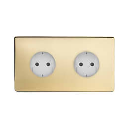 The Savoy Collection Brushed Brass 16A 2 Gang Euro Schuko Socket Wht Ins Screwless