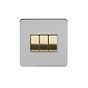 Soho Fusion Brushed Chrome & Brushed Brass 10A 3 Gang Intermediate Switch White Inserts Screwless