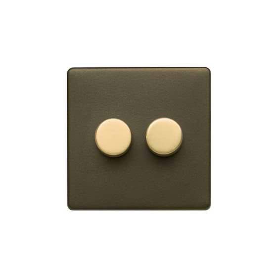 Soho Fusion Bronze & Brushed Brass 2 Gang Intelligent Trailing Dimmer Screwless 150W LED (300w Halogen/Incandescent)