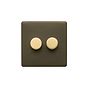 Soho Fusion Bronze & Brushed Brass 2 Gang Intelligent Trailing Dimmer Screwless 150W LED (300w Halogen/Incandescent)